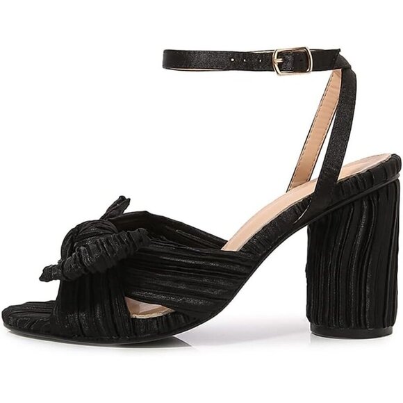 Women's 3.7 black Inches  Block Heeled Sandal Wedding Party Dress Shoes - Picture 2 of 9